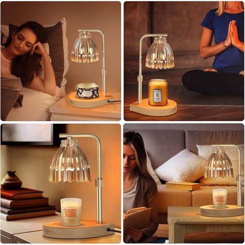 Lampara para Velas Aromaticas, Temporizador Lampara Calentadora de Velas, Altura Ajustable Lámparas Aromatizantes, 4 Niveles de Brillo, con 2 Bombillas, para Decoración del Hogar (Oro champán)