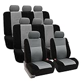 FH GROUP FH-FB060128 Three Row Trendy Elegance Car Seat Covers w. 8 Headrests, Airbag compatible and Split Bench,Gray / Black color- Fit Most Car, Truck, Suv, or Van