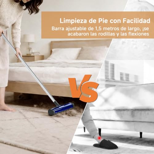 Garstor Rodillo Quitapelusas Alfombras, Recogida Automática Pelo Mascotas | 1,5m Mango , Depósito Polvo,Recogida Automática de Cabello