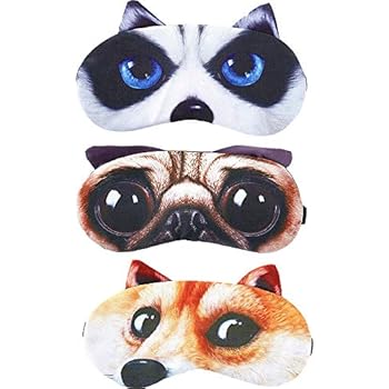 HappyDaily Beautiful and Comfortable Sleep Masks - Set of 3 (3D Dog - Husky/Akita/Pug)