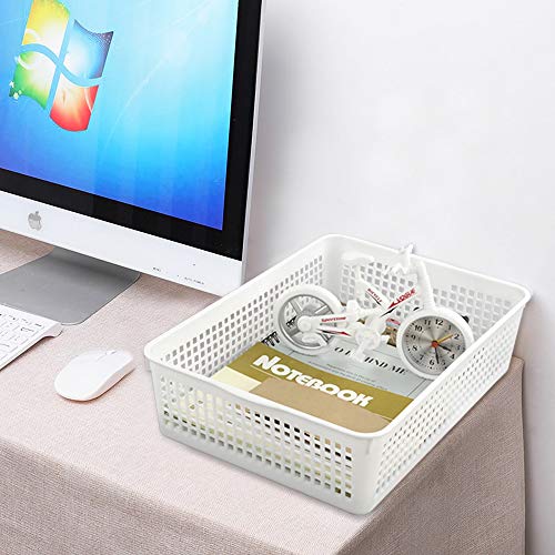 Morcte Plastic Paper Storage Baskets File Organization Trays, Set of 6 (Gray, White)
