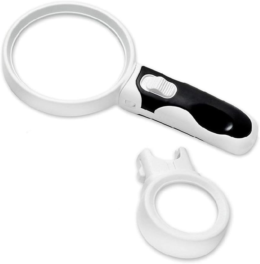 ESden 2Pcs 5/10 Times Handheld LED Light Replaceable Double Lens High Magnification Glass Lens Reading Magnifier