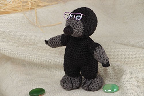 Black And Gray Handmade Crochet Soft Toy In The Shape Of Mole For Children