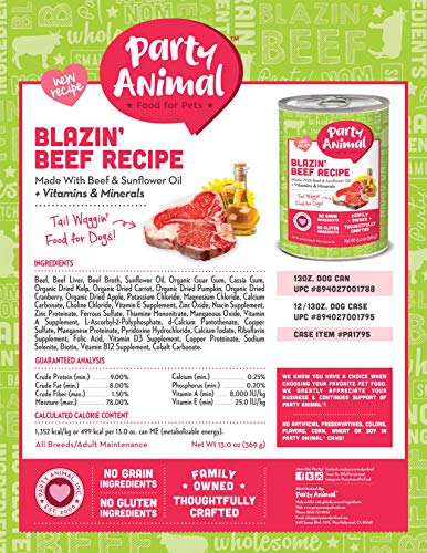 Party Animal Blazin' Beef Recipe Canned Dog Food 13 oz/12 case