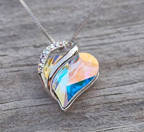 Leafael [Presented by Miss New York] Infinity Love White Opal Color Heart Pendant Necklace, Silver-Tone, 17"+2",Nickel/Lead/Allergy Free, Luxury Gift Box - Thumbnail 2