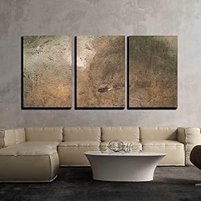 3 Piece Canvas Wall Art - Texture of Old Rustic Wall Covered with Yellow Stucco - Modern Home Art Stretched and Framed Ready to Hang - 16"x24"x3 Panels