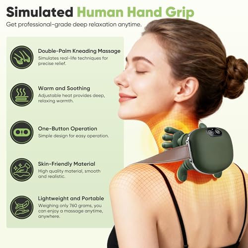 Electric Cervical Massager, 4D Cervical Massager, with Three Kneading Modes and Two Heat Settings to Deeply Release Muscle Tension, Ideal Gift for Dads, Moms and Friends