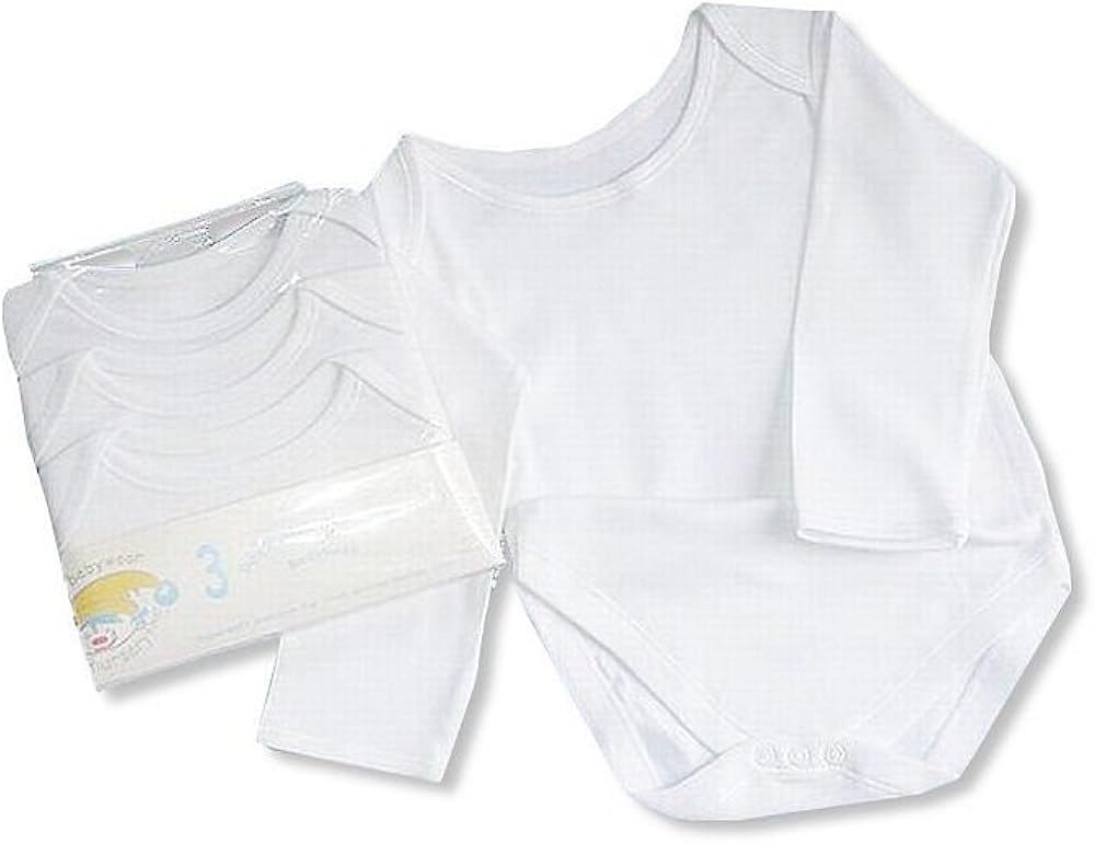 Boys and Girls 3 Pack White Long Sleeve Baby Vests in White 0 to 24 New Born Amazon.co.uk