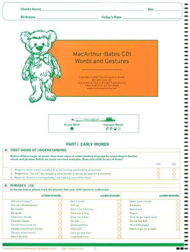 Macarthur Bates Communicative Development Inventory Words And Sentences