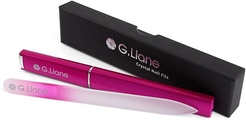 G.Liane Crystal Glass Nail File Double Sided with Case Rainbow Pink