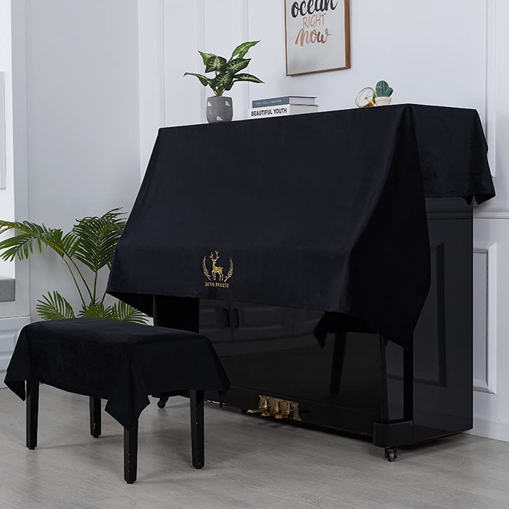 Yamaha Kawai-US Upright Piano Dust Cover - Fashionable and Colorfast, Embroidery Fawn, Protective Cover for 138 * 200cm, Black