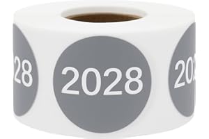 2028 Year Stickers – Gray with White Text 1.5 Inch Round Semi-Gloss Labels, 500 Total Adhesive Stickers Per Roll for Inventor