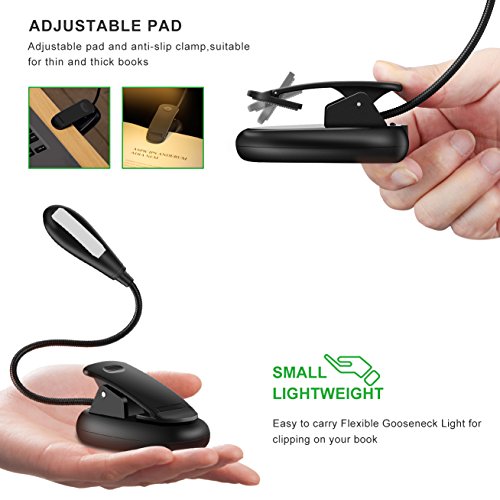MINGER 7 LED Book Light Reading Light 9 Level Warm White & Cool Eye-Care Reading Lamp Rechargeable Easy Clip on,Up to 60 Hours,Light for Books in Bed. Perfect for Bookworms & Kids