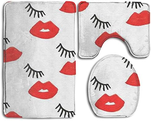 Happy Christmas Bathroom Accessories Bath Rug Sets 3 Piece Bathroom Non-Slip Floor Rugs Eyelash Style Pedestal Rug + Lid Toilet Cover + Bath Mat For Children Womens