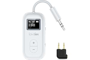Lavales Bluetooth 5.3 Transmitter W/Screen for 2 Headphones, Wireless Audio Adapter Support aptX Low Latency/HD, 20H Battery 