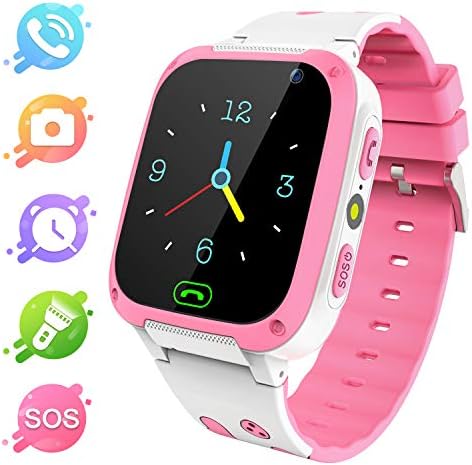 Kids Smart Watch Phone – LBS Tracker Smartwatch with Call SOS Voice Chat Alarm Clock Flashlight Camera Game for Children Boys Girls Compatible with iOS and Android (Pink)