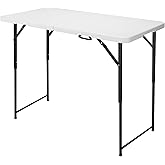 FROASISPRO 4ft Folding Table, Portable Fold-in-Half Adjustable Height Utility Table for Indoor/Outdoor Use, Durable HDPE &amp; Steel, Stable &amp; Lightweight, Multi-Purpose, White