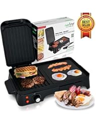2-in-1 Panini Press Grill Gourmet Sandwich Maker & Griddle, Nonstick Coating, Temperature Control, Oil Tray, Countertop Removable Drip Tray 1500W - NutriChef