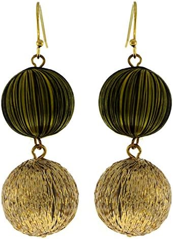 Gold-Tone French Hook Double Sphere Shaped Dangle Earrings With Sparkling Gold-Tone String Accents TME361