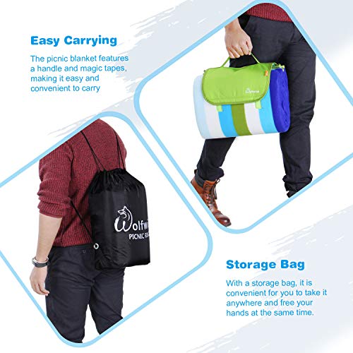 WolfWise Waterproof Picnic Blanket, Extra Large 79"x79" Sandproof