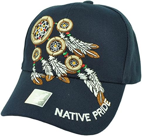 Native Indian American Pride Dream Catchers Symbol Feather Navy Blue Hat Cap
