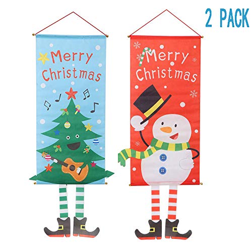 GANBA 2 Pack Christmas Hanging Cloth Flag,Seasonal Fabric Wall Hanging Holiday Décor Door Window Decorations for Christmas Ornament,Santa Claus & Elf