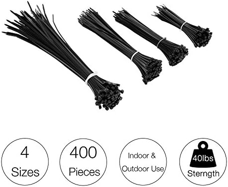 Magdisc 400PCS Single-Use 6+8+10+12 Inch Cable Ties,Heavy Duty Black Nynon Zip Ties with 40-Pound Tensile Strength,Self-Locking Wire Ties,Ultra Strong Tie Straps for Indoor &amp; Outdoor Use,UV Resistant