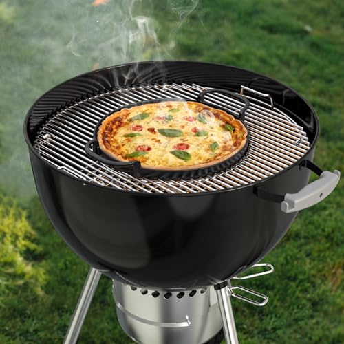 Onlyfire 30.5 cm Cast Iron BBQ Grill - Round Cooking Plate with Handles - Cast Iron Pan - Accessory for Weber Gourmet BBQ and Crafted System