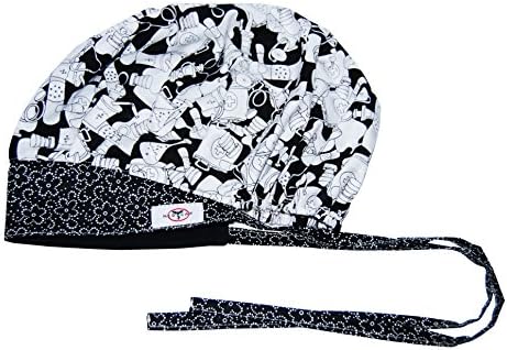 MedCap Scrub Hat Bouffant Scrub Cap with Ties Ponytail Caring Nursing