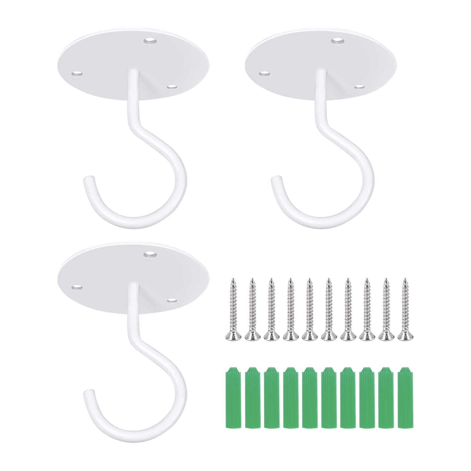 Ticway 3 Pcs Ceiling Hooks for Hanging Plants, Wall Mounted Planters Hooks for Outdoor Plants, Hanging Basket, Bird Feeders, Wind Chimes, String Lights, Lanterns (White A1)