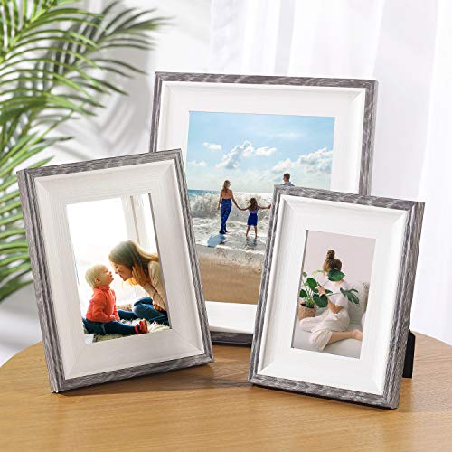 HELA Cornice portafoto in Vetro ad Alta Definizione, Confezione da 3 5x7\'\' Bordo Grigio.