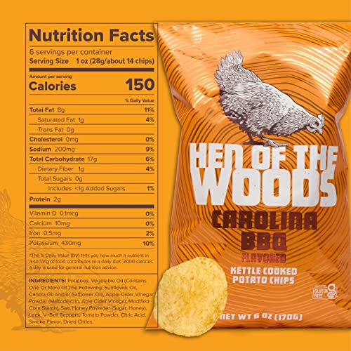 Hen of the Woods Kettle Cooked Potato Chips, Mixed Flavors Variety Pack, 6 Ounce Bag, 6Pack