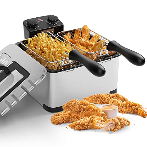 Simoe Deep Fryer with 3 Baskets, 1700W Electric Deep Fryers, 5.3QT/5L