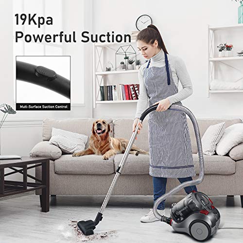 MOOSOO Bagless Canister Vacuum Cleaner, Pet Friendly Lightweight 19Kpa