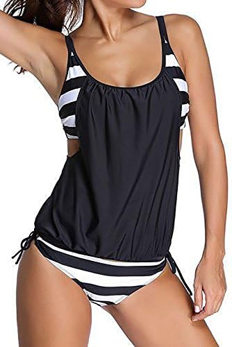 PTmonkey Women's Striped Swimwear Summer Beach Double up Two Pieces Suits (US2-4/Tag L, Black&amp;White) aquagear Deluxe Full Coverage Rush Guard Separate Shower surf Triangle Shorts Undershorts Workout