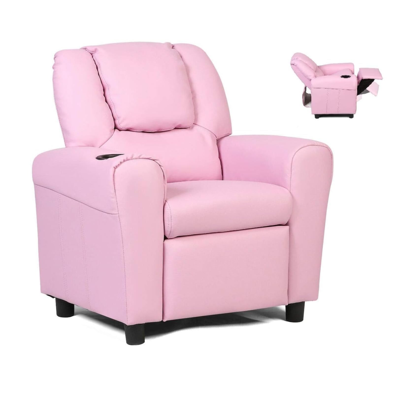 Costzon Kids Recliner Chair with Cup Holder, Toddler Room Furniture Children Armrest Sofa w/Headrest & Footrest for Girls Boys Baby Bedroom, PU Leather Couch (Pink) Image Costzon Kids Recliner Chair with Cup Holder, Toddler Room Furniture Children Armrest Sofa w/Headrest & Footrest for Girls Boys Baby Bedroom, PU Leather Couch (Pink) Image