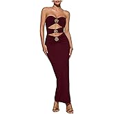 Milumia Women's Metal Cut Out Strapless Tube Top Dress Bodycon Maxi Dresses Party Cocktail