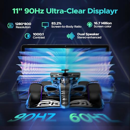 U11 Android 16 Tablet 11 Pollici Gemini AI 16GB RAM +128GB ROM (2TB TF) 8580mAh Gaming Tablet Unisoc T7200 Octa-Core 13MP+5MP Tablets PC WIFI 5/ GMS/ WidevineL1/ 3.5mm Audio/GPS/Face ID/OTG,Nero