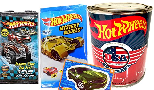 Hot Wheels Oil Can Money Bank & Mystery Models Fun Pak Card Set + Stickers 1 Car + 1 Pack Cards * Exclusive HW Mystery Car New with Trading Cards fun tattoo sticker foil Tin Coin Can Set