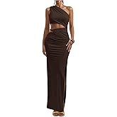 Floerns Women's One Shoulder Cutout Maxi Party Dress Sleeveless Split Bodycon Wedding Guest Night Out Dresses