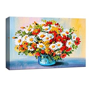 Canvas Wall Art Beautiful Flowers Red Yellow Pink White Painting Artwork for Home Decor Framed - 12x18 inches