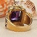 Men's Large 14K Gold plated Stainless Steel Purple Crystal Knight Cross Flower Gothic Vintage Ring Gold Purple