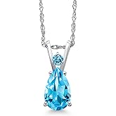 Gem Stone King 14K White Gold Swiss Blue Topaz Pendant Necklace for Women | 1.01 Cttw | Gemstone November Birthstone | Pear Shape 8X5MM | With 18 Inch Chain