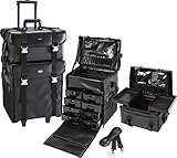 Seya 2 in 1 Professional Makeup Artist Rolling Makeup Train Case Cosmetic Organizer Soft Trolley w/ Storage Drawers & Upgraded Metal Buckles