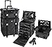 Seya 2 in 1 Professional Makeup Artist Rolling Makeup Train Case Cosmetic Organizer Soft Trolley w/ Storage Drawers & Upgraded Metal Buckles