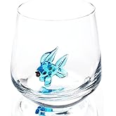 HeguSun 3D Drinking Glass Cup with Cute Animal Figurine Inside, Hand Blown Glass Fish Figure Inside Mug, Stemless Glass for Wine, Water, Milk, Beverages, 12oz (Fish)