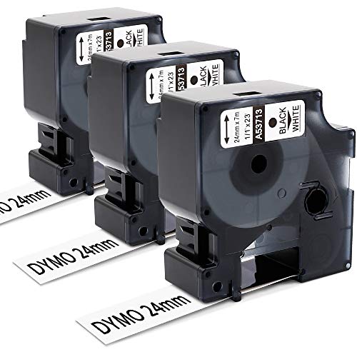 3 Pack Compatible DYMO 53713 Label Tape Black on White Tape, 1 Inch(24mm) x 23 Feet, Work for Dymo LabelManager 450D 500TS