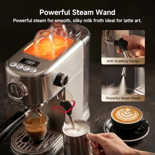HIBREW H10B - Máquina de Espresso Profesional Actualizada 2026, Cafetera Programable 20 Bares con Vaporizador de Leche, Cuerpo de Acero Inoxidable con Pantalla LED, para Hogar y Oficina