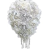 IFFO White Hydrangea Drop Brooch Bouquet Silver Wedding Bouquets Crystal Teardrop Bridal Bouquet Pearl Tassels Decor