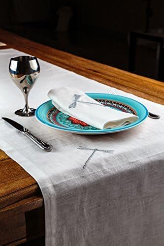Pure Linen Kitchen Table Runner in White Size 14x85  Ideal for Wedding Dinner Parties Table Decor Rectangular Embroidered